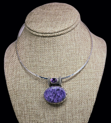 Sterling Silver Pendant with Charoite and Amethyst