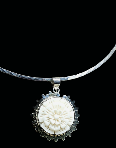 Sterling Silver Pendant with Hand Carved Flower