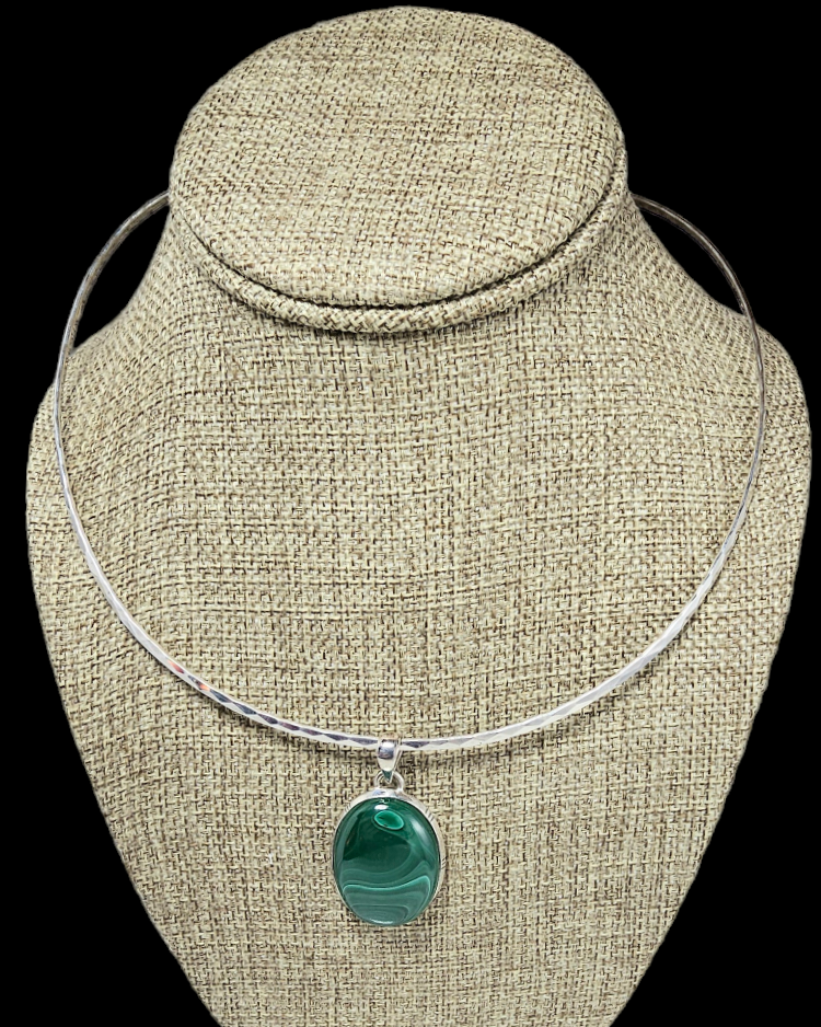 Handcrafted  Sterling Silver Pendant with Malachite