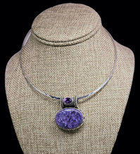 Load image into Gallery viewer, Handcrafted  Sterling Silver Pendant with Charoite and Amethyst