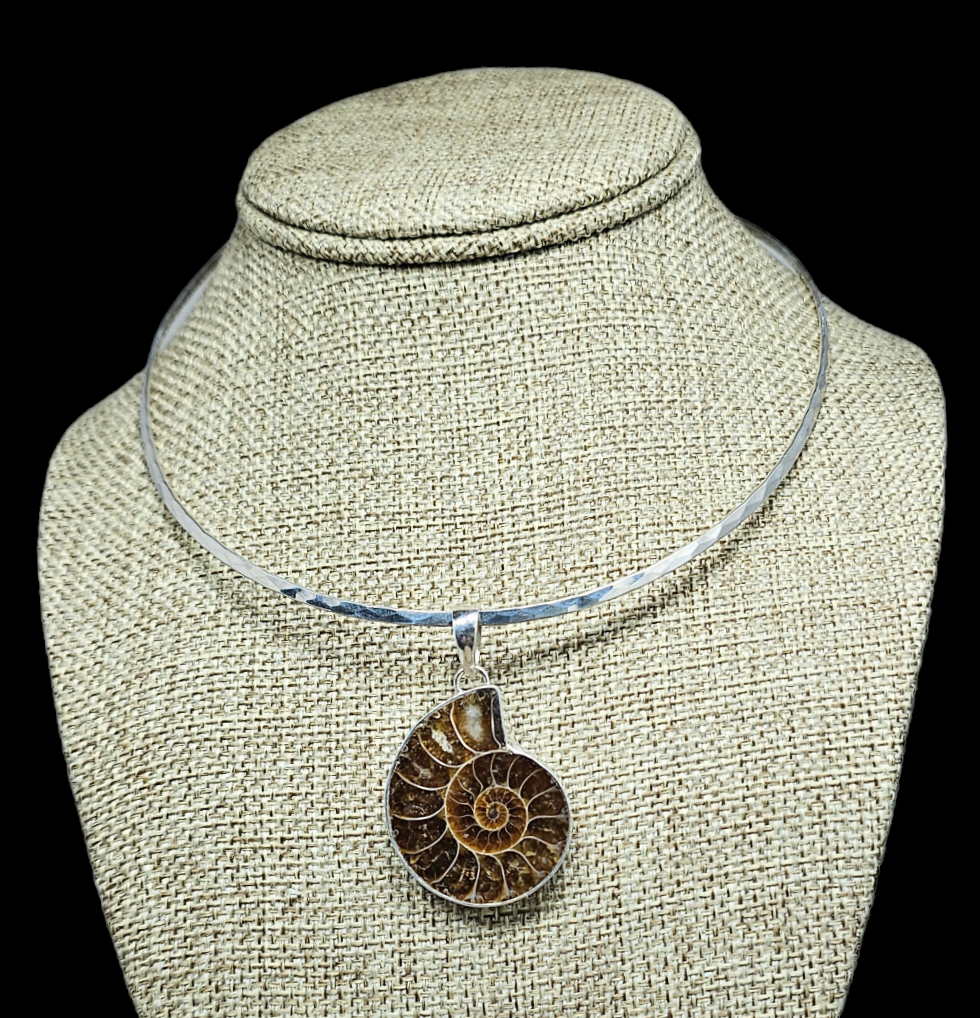 Handcrafted  Sterling Silver Pendant with Ammonite