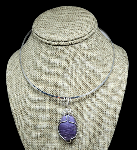 Sterling Silver Pendant with Charoite and Amethyst