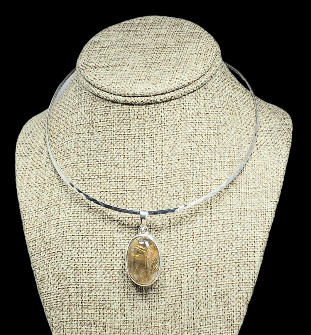 Sterling Silver Pendant with Citrine and Golden Rutilated Quartz