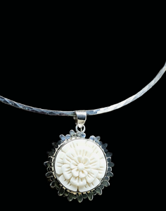 Handcrafted Sterling Silver Pendant with Hand Carved Flower